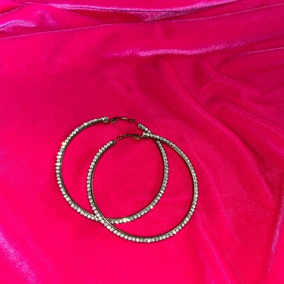 NWOT 3” silver hoops w. crystals - Picture 4 of 4